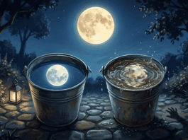 Bulan yang Retak di Permukaan Air Keruh