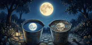 Bulan yang Retak di Permukaan Air Keruh